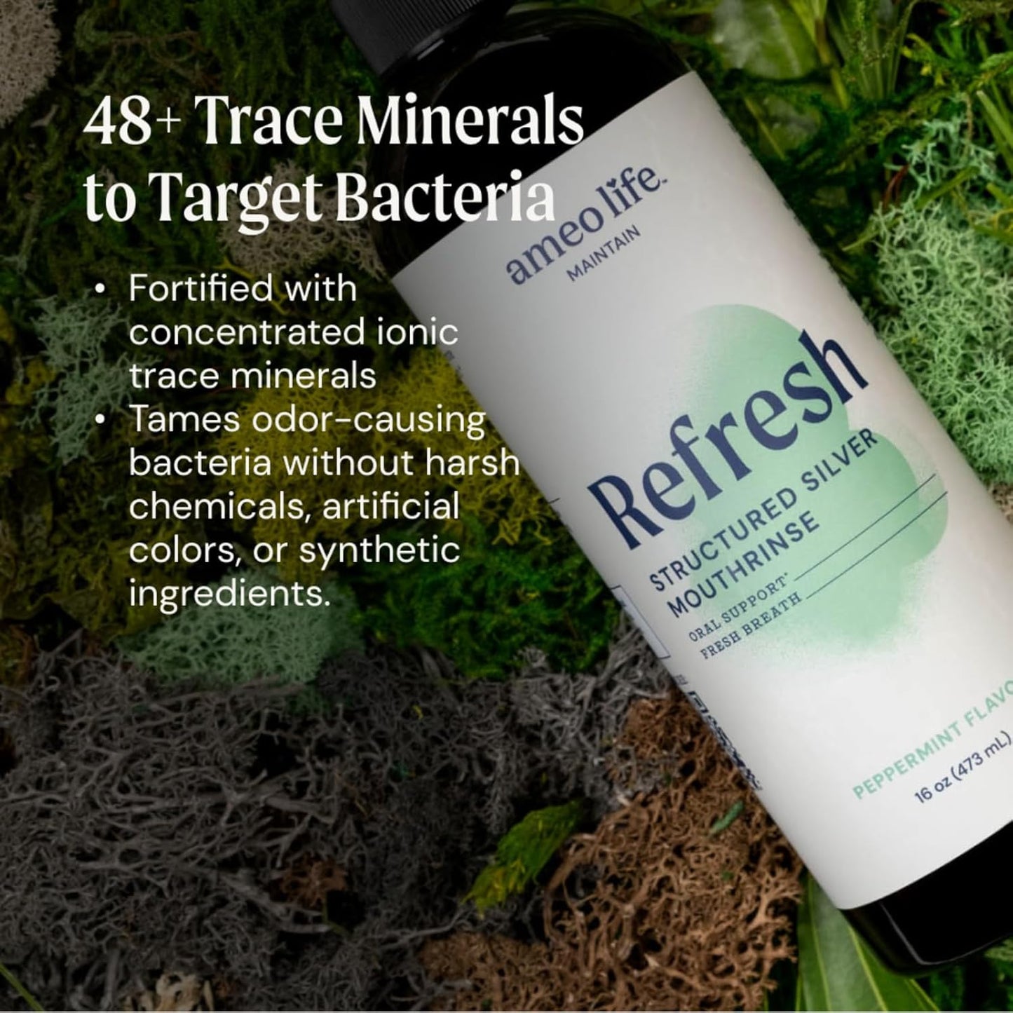 Ameo Life Structured Silver Mouthwash 10ppm Mint Flavor - Natural Colloidal Mouthwash for Fresh Breath & Oral Health, Alcohol-Free Oral Rinse with Silver Nanoparticles, 16 oz