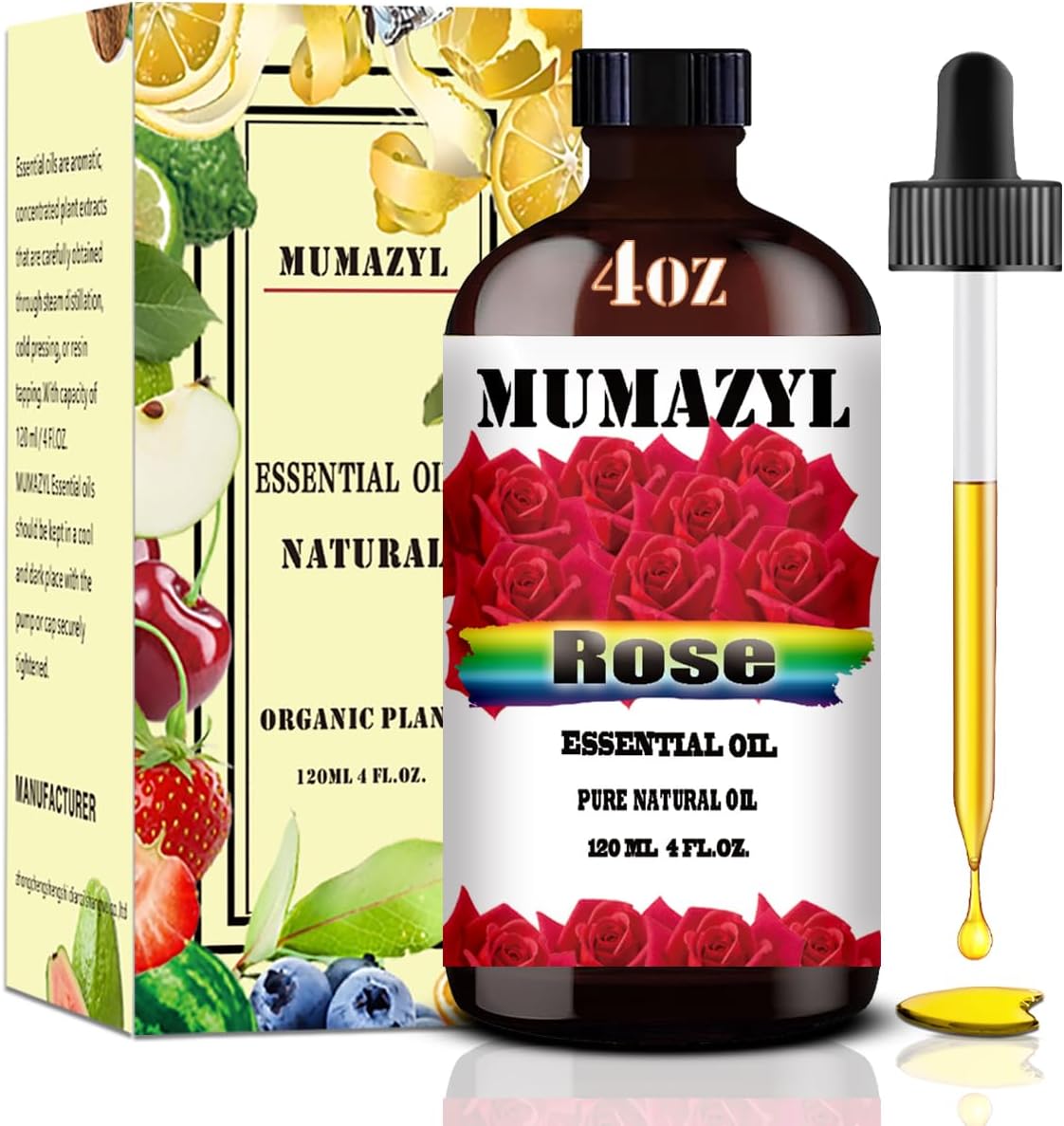 Rose Essential Oil, Rose Oil 4 Fl Oz 120ML for Diffuser Humidifier Yoga Cleaning DIY Candle Soap Making Essential Oils