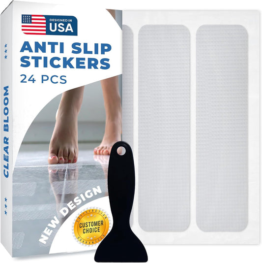 Anti Slip Shower Stickers 24 PCS, Invisible Non-Slip Shower Strips for Adults, Premium Adhesive Bath Tub Stickers (Clear)
