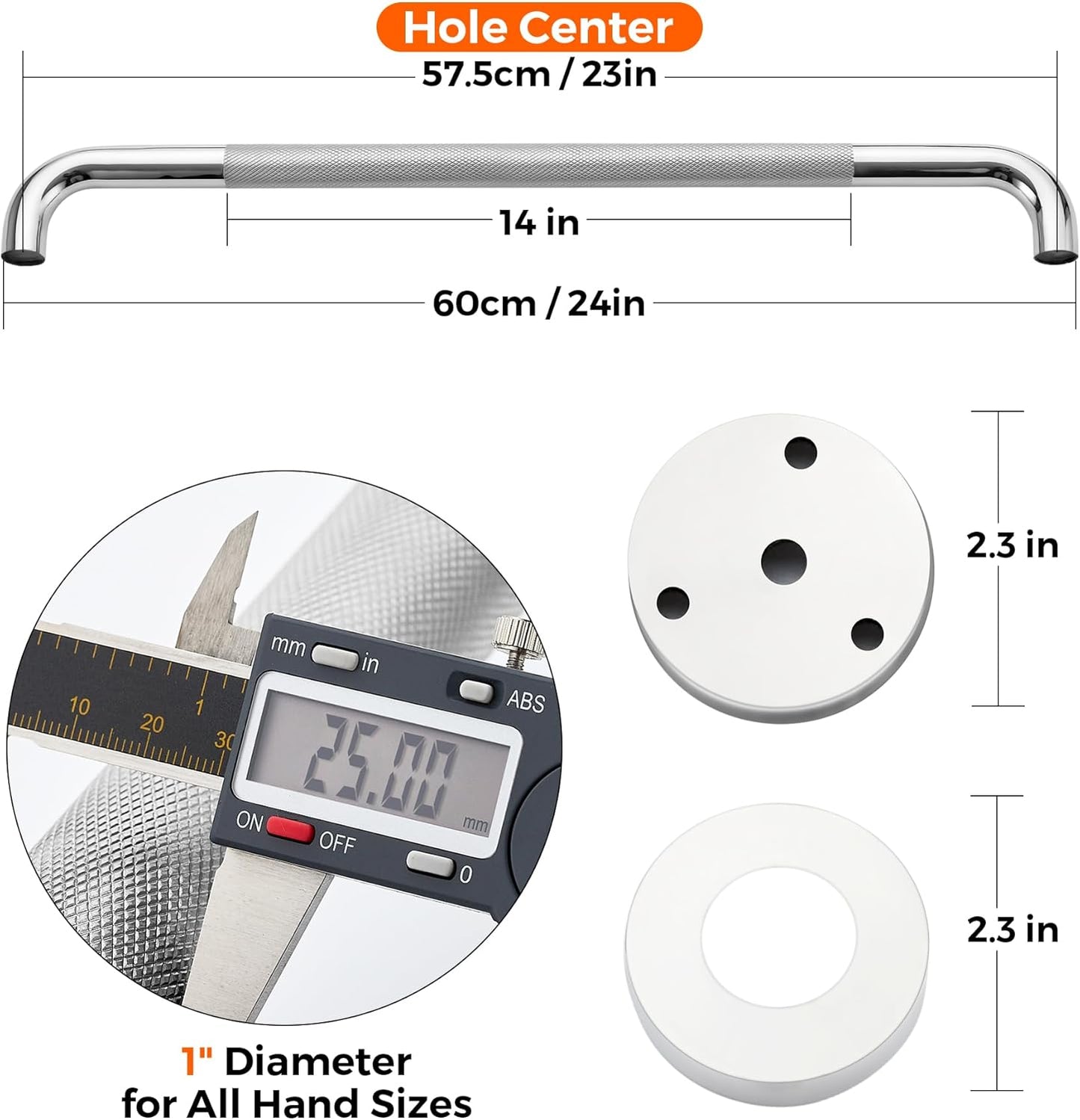 Grab Bars for Shower, 2 Pack 24-Inch Anti Slip Shower Handles for Elderly, Safety Shower Grab Bar, Stainless Steel Handicap Grab Bars for Bathroom (Polished Nickel 1" Diameter)