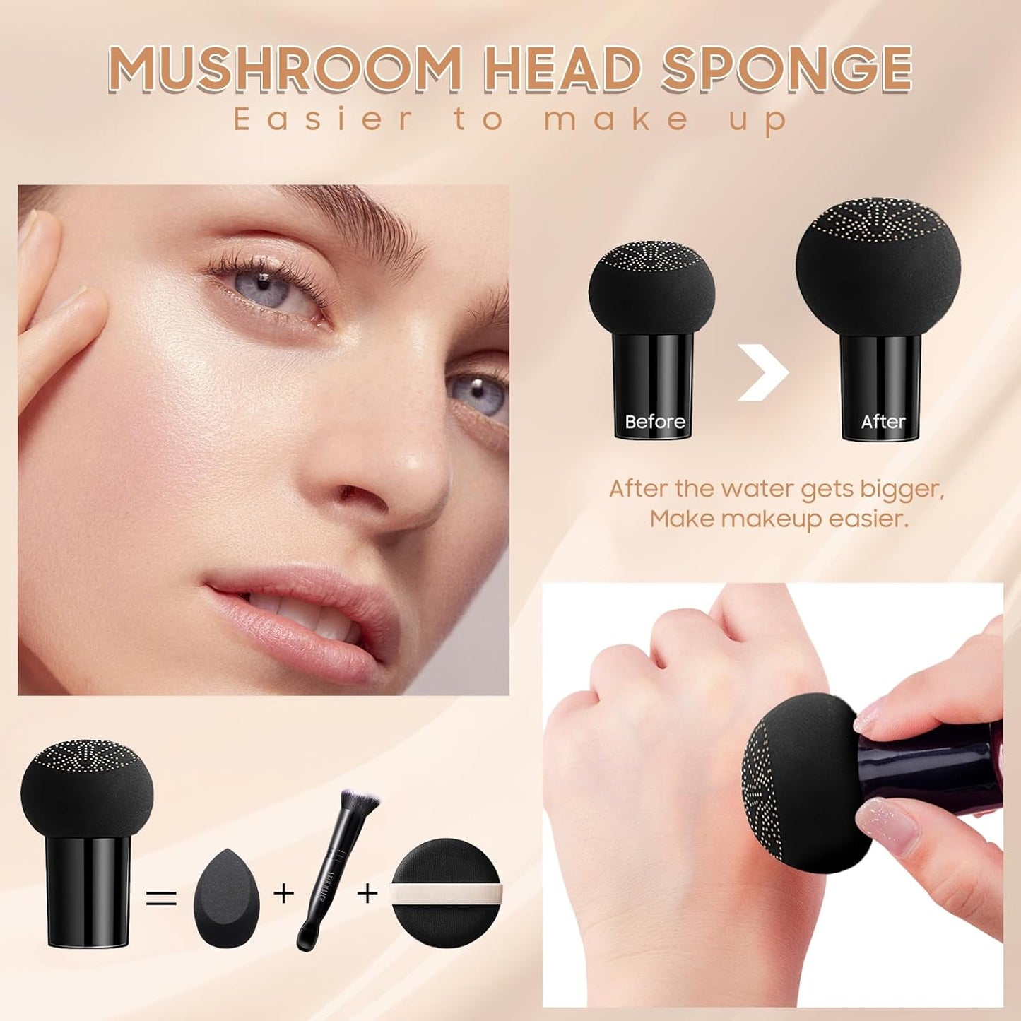 Mushroom Head Air Cushion CC Cream - Moisturizing BB Creams Foundation, Long-Lasting Waterproof New Air Cushion CC Cream Concealer for Even Skin Tone (Nude, 1 PCS)