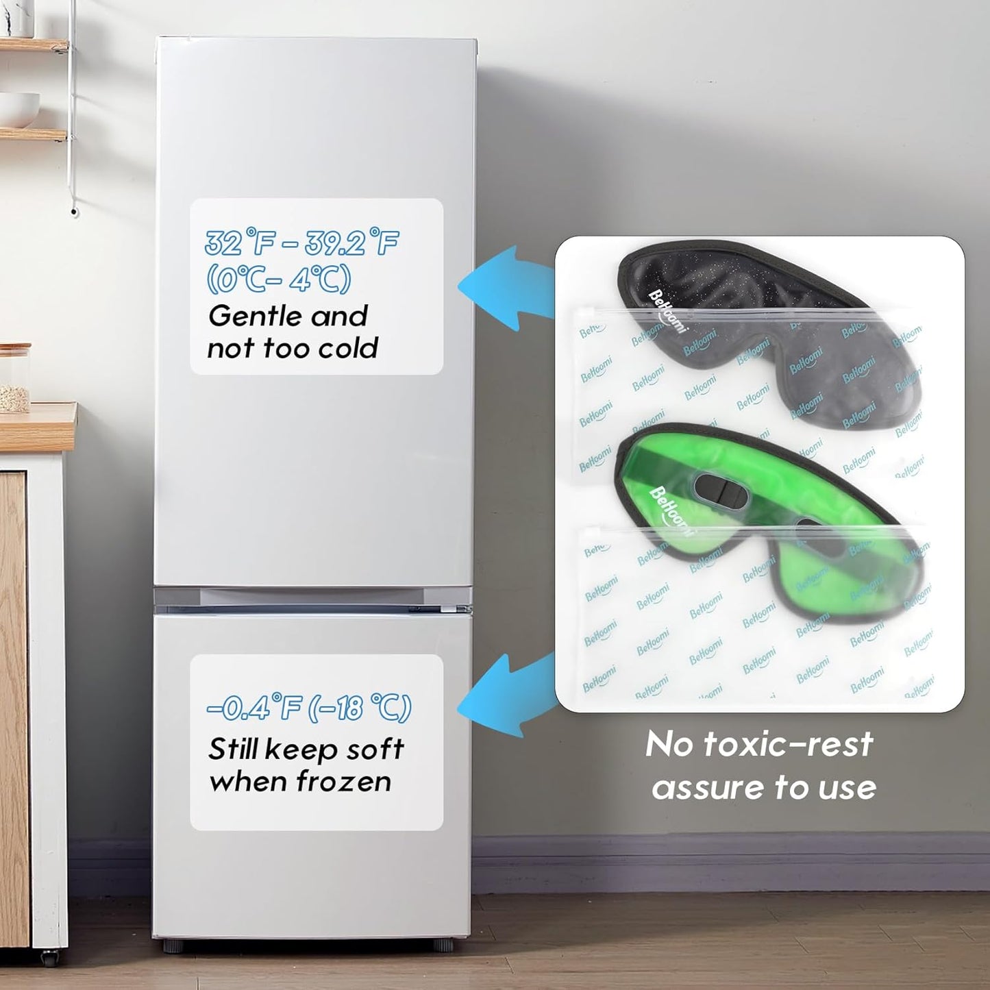 2Packs Cooling Eye Masks, Ice Eye Mask Cold Compress for Eyes, Reusable Cold Gel Eye Mask for Eye Relaxation, Comfort Snug Fit, Eye Cover for Home, Office, Black & Green