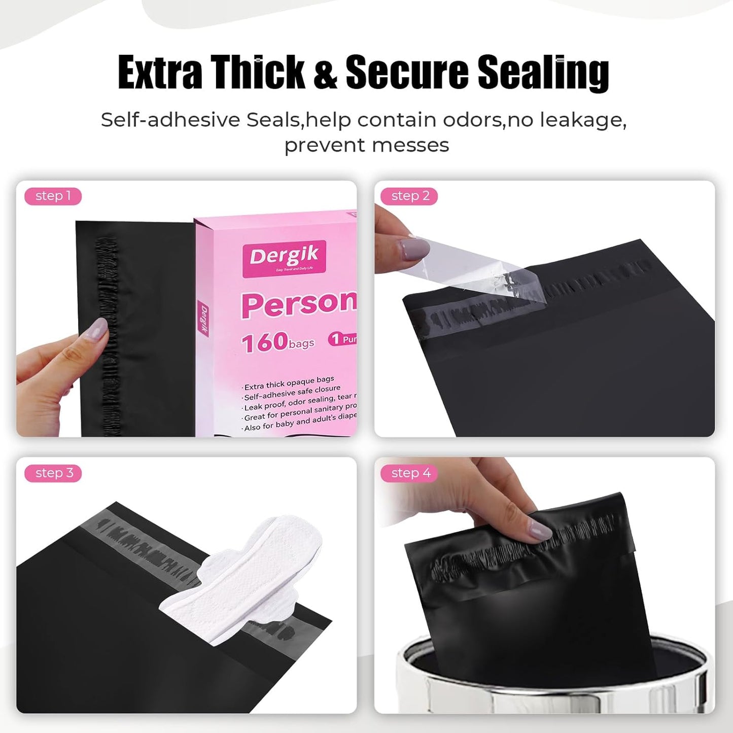 Personal Care Sanitary Disposal Bags(160 Counts), Sanitary Napkin Disposal Feminine Hygiene Bags, Opaque, Odor Control, Discreet Disposal for Tampons, Pads, Liners,Diapers, with Pouch, Black