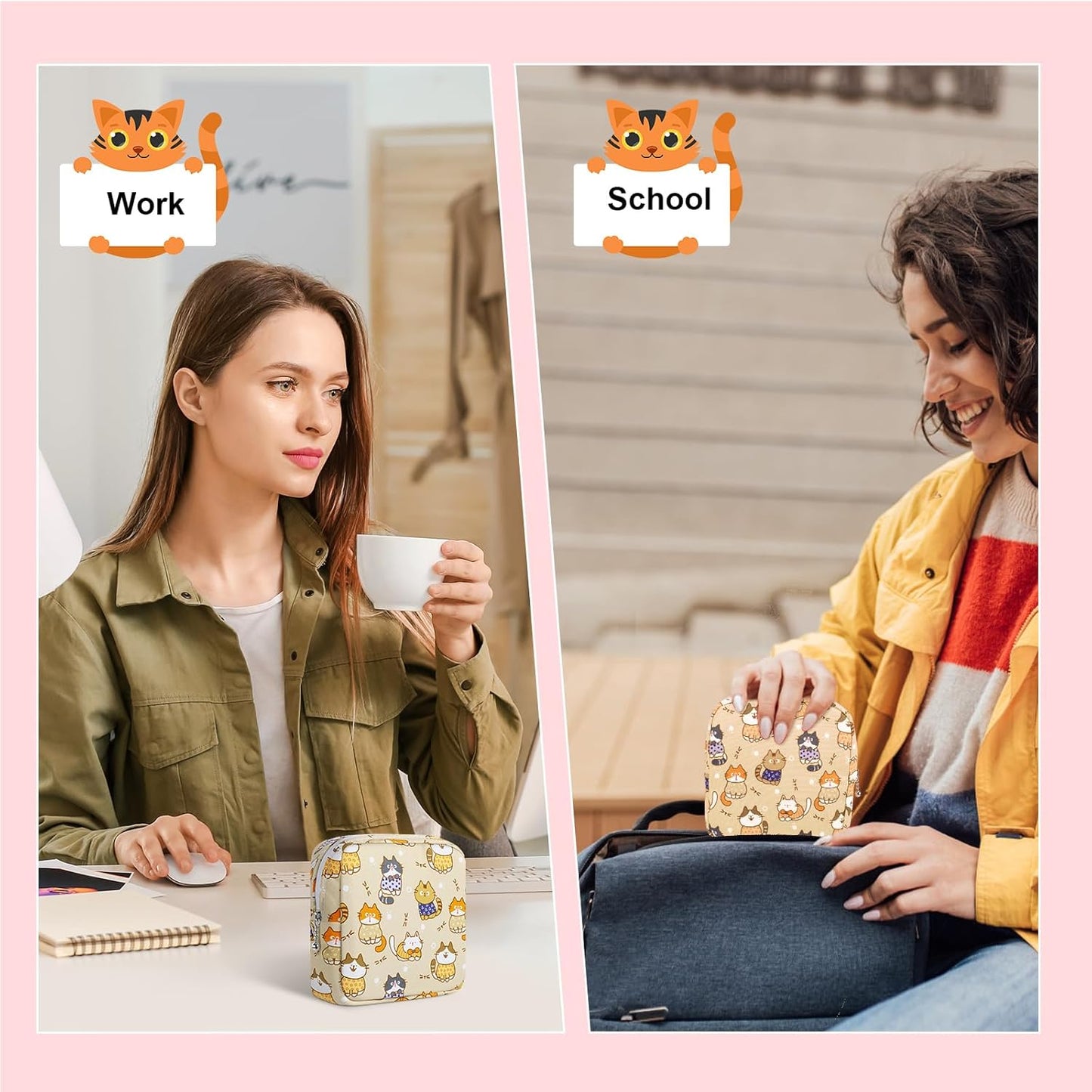 Period Bag, Canvas Sanitary Napkin Storage Bag for Girls Womens, Portable Sanitary Napkin Period Pad Pouch for Purse, Small Make Up Bags(F513B-H)