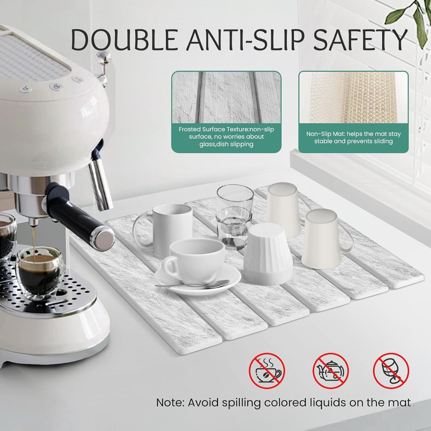 Stone Dish Drying Mat Collapsible Diatomaceous Earth Absorbent Mat Quick Dish Drying Pad Dish Rack Pad Match Any Counter to Multiple Usage for Kitchen,Bathroom