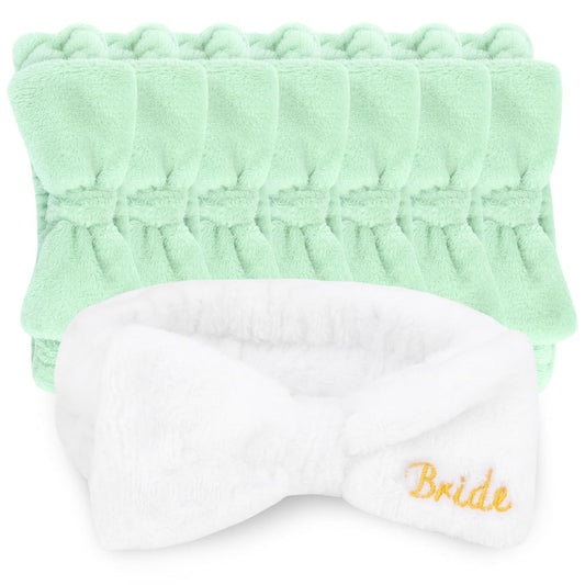 CIEHER 8 Pack White & Green Spa Headband for Bachelorette Party Favors, Bachelorette Party Spa Headband for Bride Bridesmaid, Bachelorette Gifts for Bride Skincare Makeup Headbands Face Wash Headbands