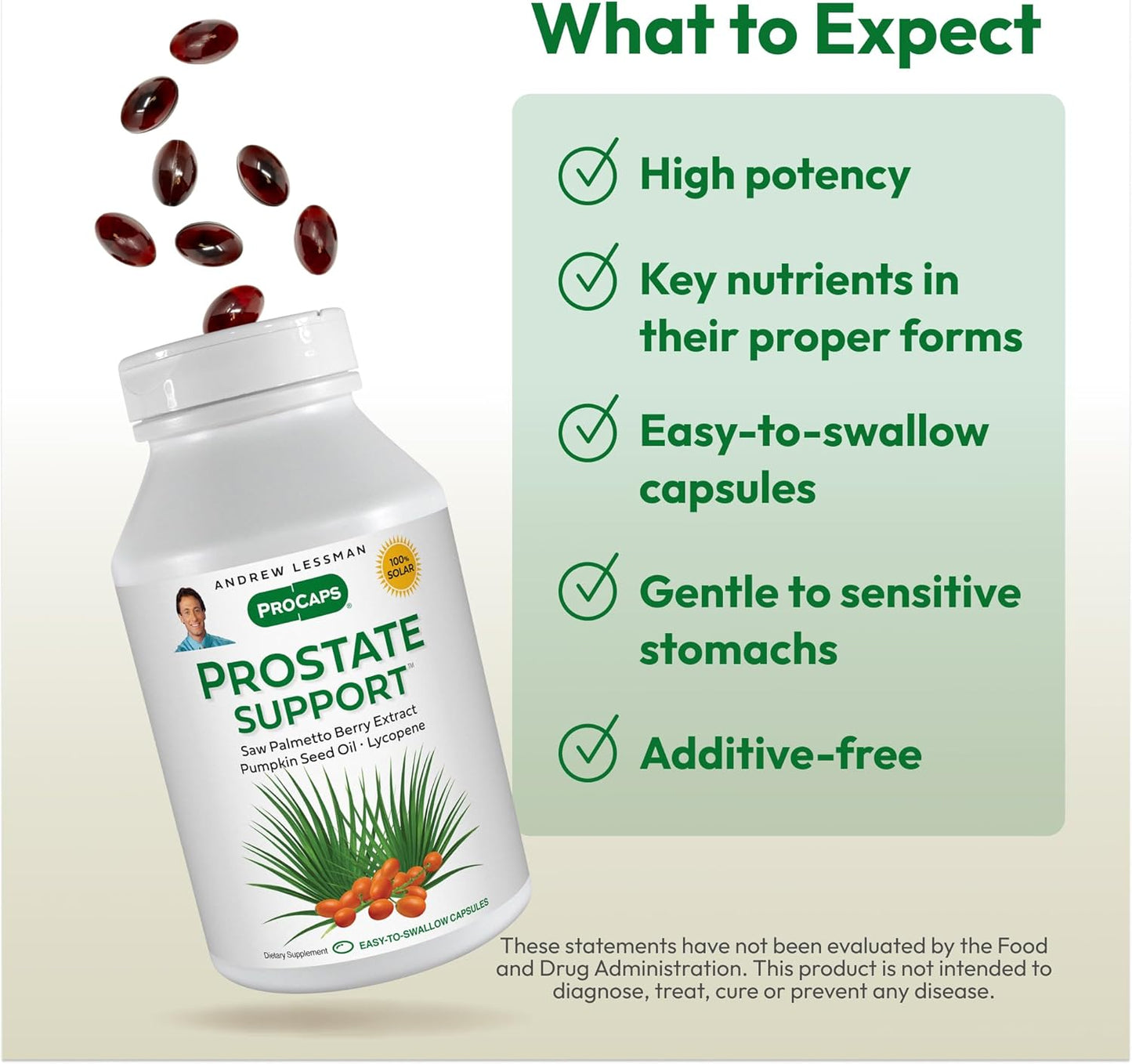 ANDREW LESSMAN Prostate Support Supplement for Men's Health, 180 Softgels, No Additives - Saw Palmetto for Men, Pumpkin Seed Oil, Lycopene, Omega-3 for Prostate Health, Urinary, Bladder Function