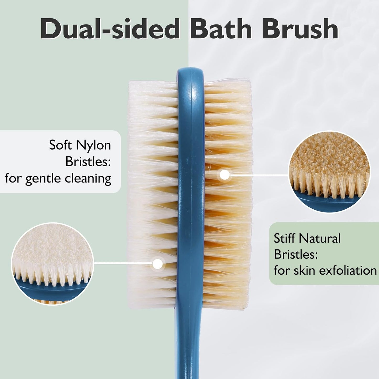 VANZAVANZU 17 Inch Anti-Slip Long Handle Back Scrubber for Shower – Dual-Sided Shower Brush and Shower Back Scrubber with Soft and Stiff Bristles for Wet or Dry Brushing (Navy Blue)