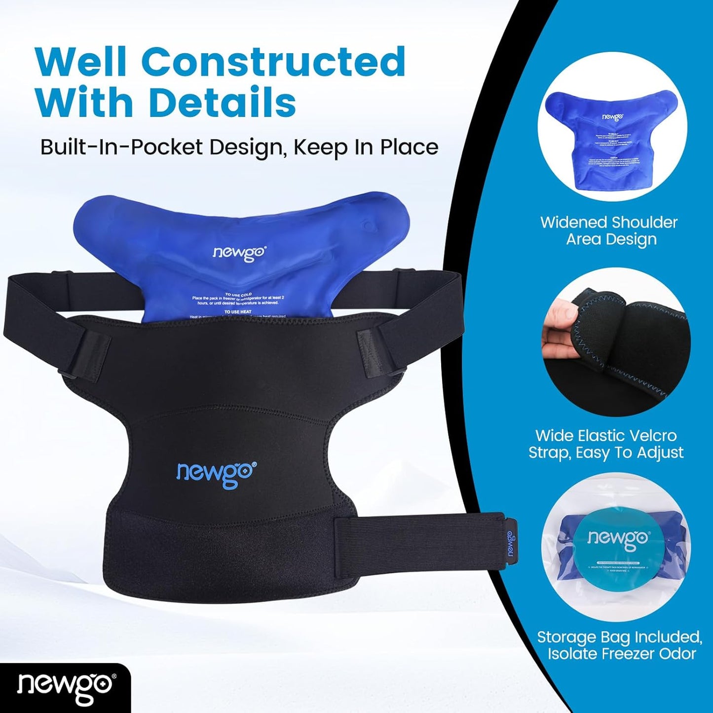 NEWGO Shoulder Ice Pack Wrap for Rotator Cuff Cold Therapy, FSA Eligible Gel Ice Pack for Injuries Reusable Cold Pack for Shoulder Swelling Discomfort After Surgery, Medium