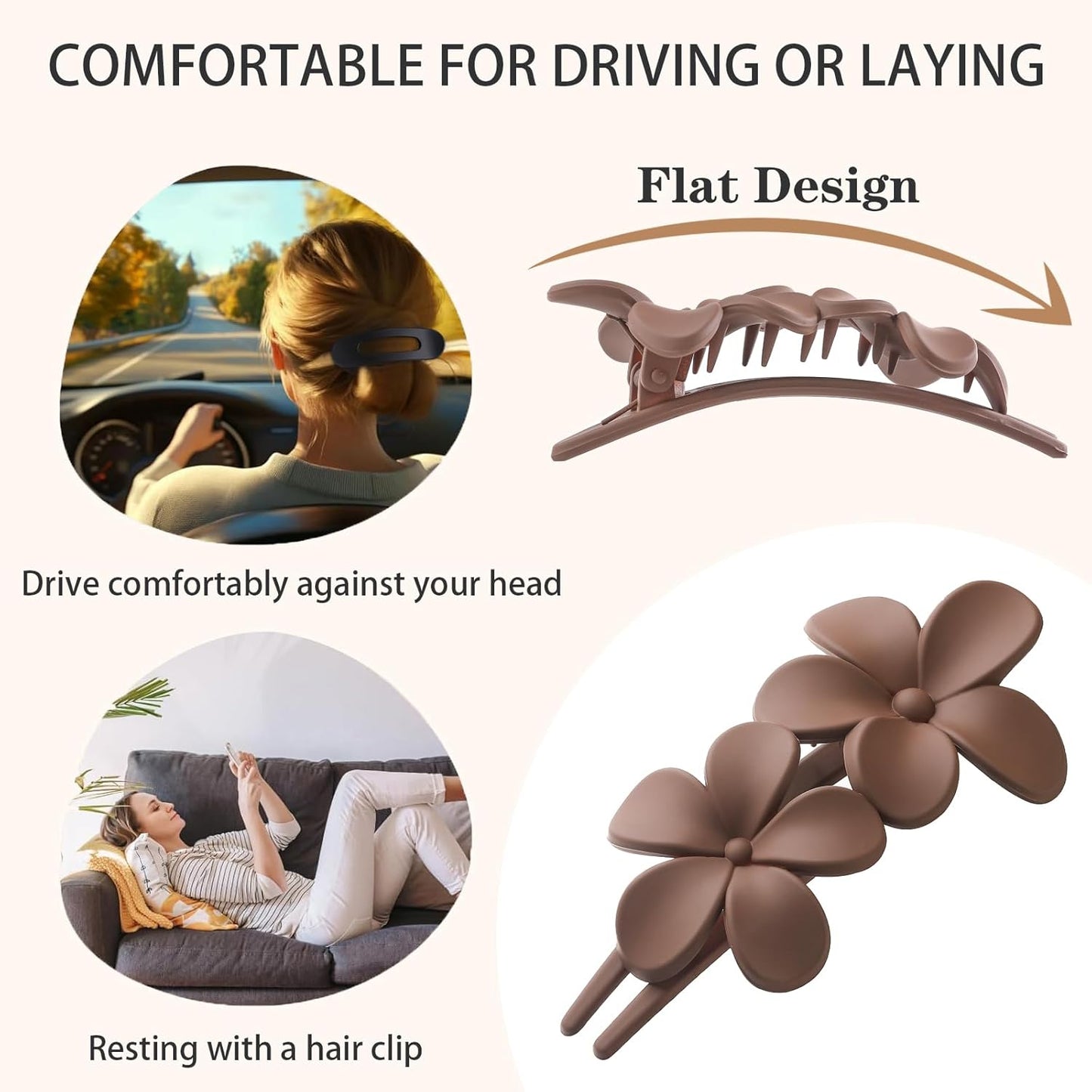 8 PCS Flat Hair Clips, 3 Styles Large Flat Claw Clips for Women, French Strong Hold Non-slip Duckbill Hair Claws for Thin Thick Hair (Tortoise)