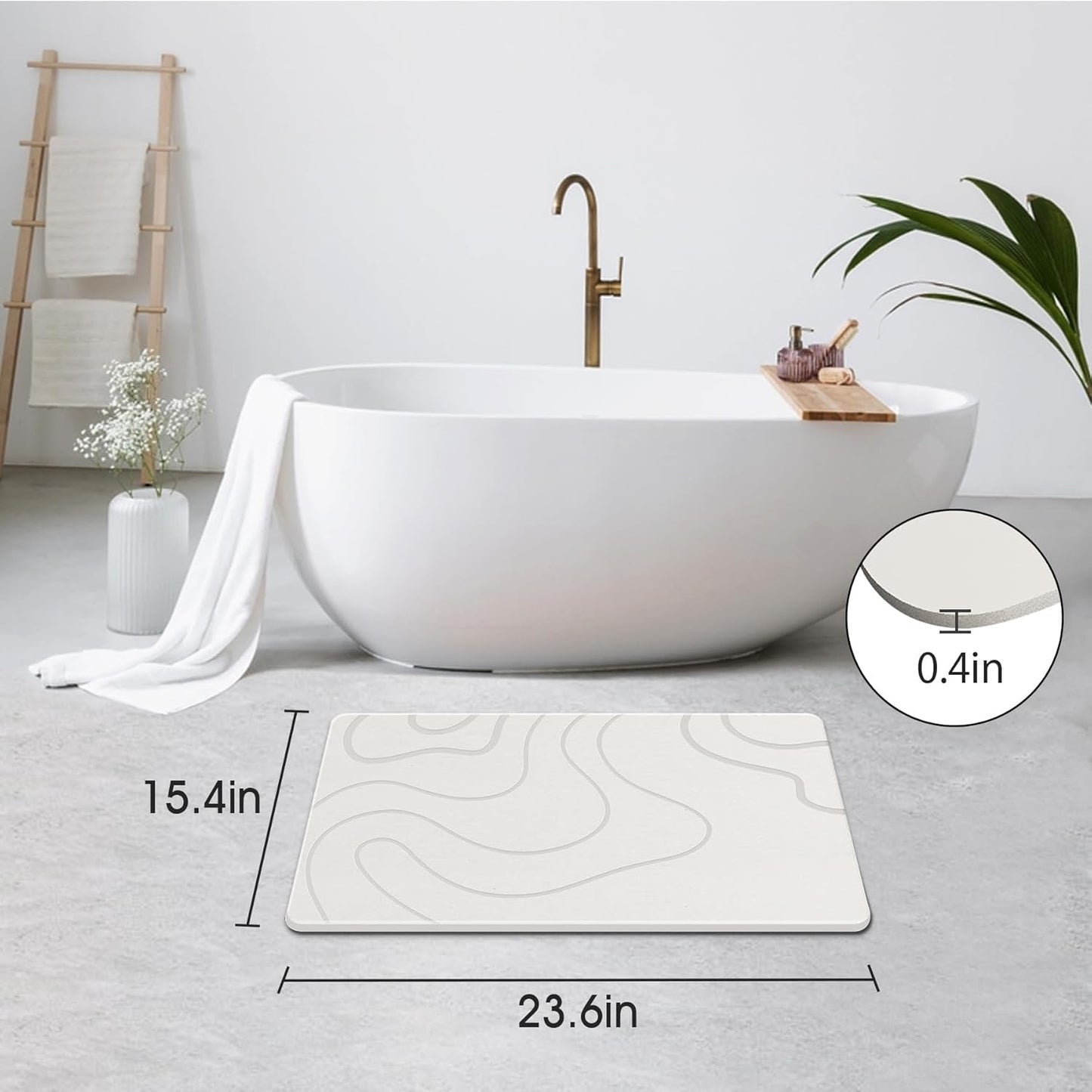 Stone Bath Mat Diatomaceous Earth Shower Mat Non-Slip Super Absorbent Diatomite Stone Mats for Bathroom Floor/Ktichen Cuonter Quick-Drying Easy to Clean (24''*16''White)
