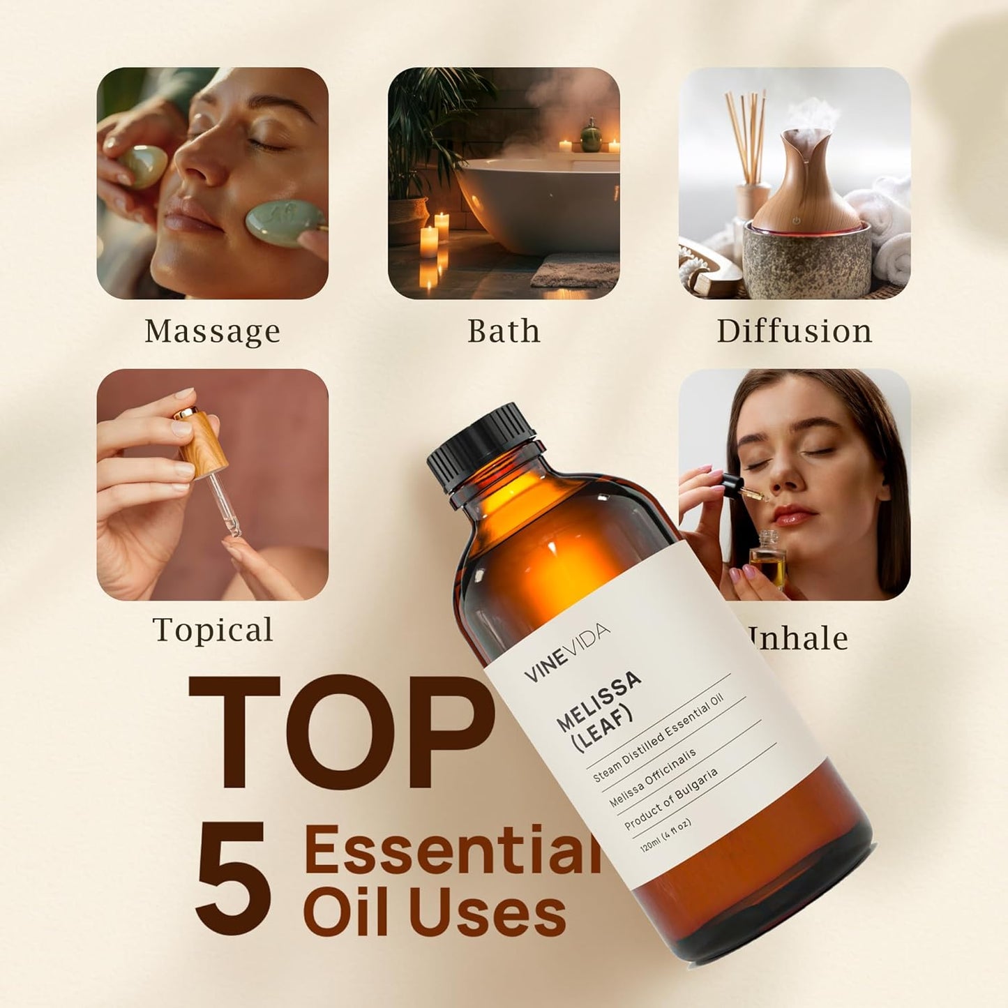 VINEVIDA Melissa Leaf Essential Oil 4 oz - Undiluted Melissa Leaf Oil 4 oz - Melissa Leaf Candle Oil Scent - DIY Candle Scents for Candlemaking - Bulk Essential Oil for Soap Making Safe for Skin