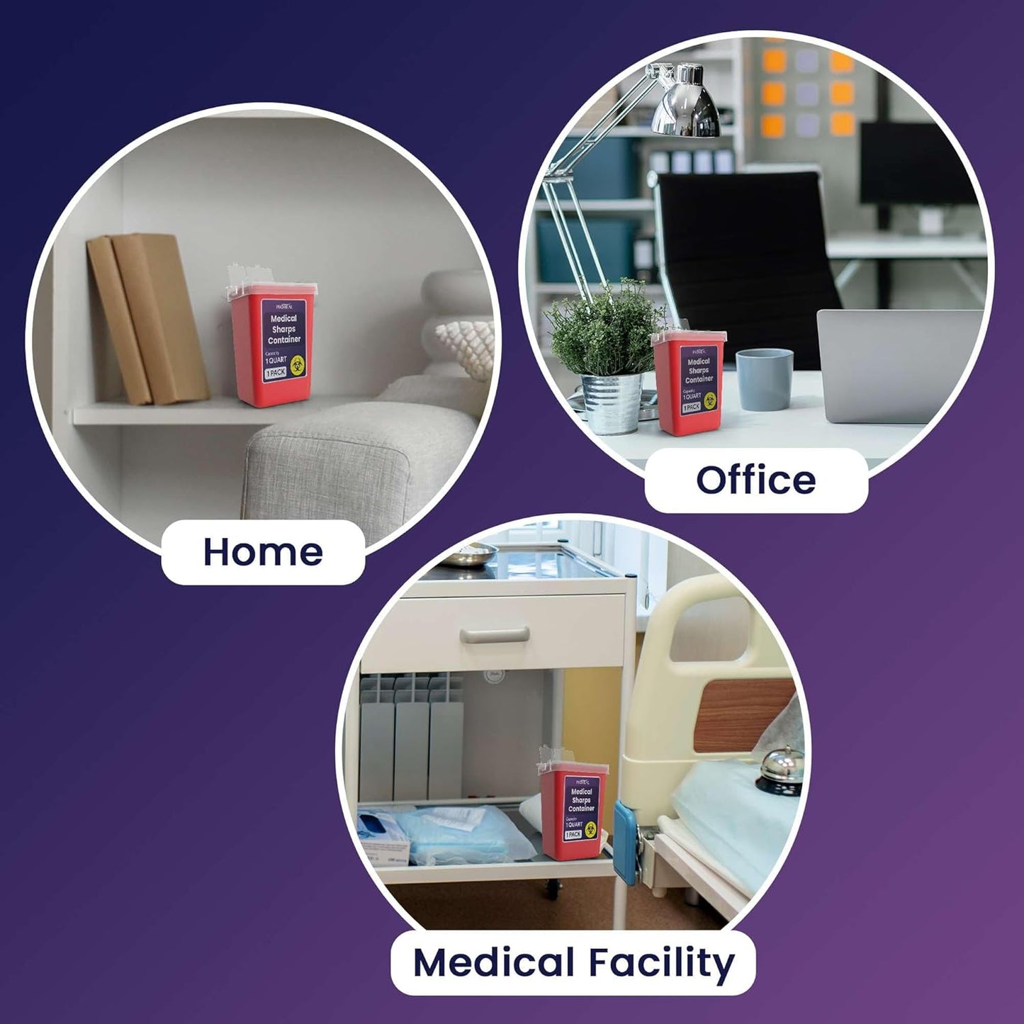 Small Sharps Container for Home Use - 1 Quart Needle Disposal Container for Diabetes Needles, Syringes, and Blades - Portable Travel Size for Biohazard Medical Waste