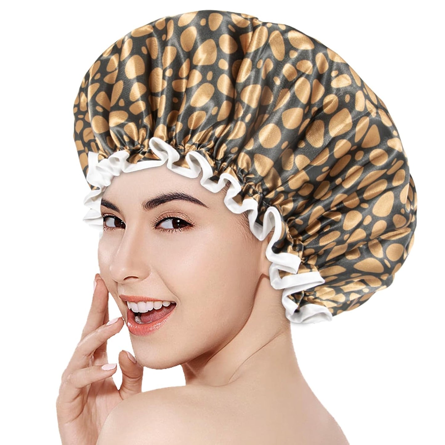 Aquior Shower Cap for Women, Reusable Shower Caps for Womens, Adult Hair Cap for All Hair, Double Waterproof EVA Lining, Leopard Shower Cap for Long Thick Hair