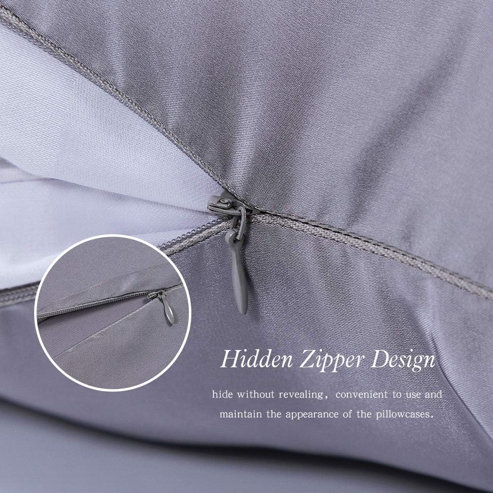 100% Mulberry Silk Pillowcases Set of 2 for Hair and Skin and Super Soft and Breathable King Size Nature Silk Pillowcases (King, Gray)