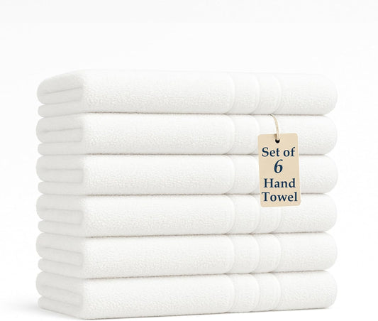 Casa Platino 6 Pack Hand Towels (16"x28") - Spa & Hotel Quality - 100% Ring Spun Cotton - Quick Dry, Ultra Soft & Absorbent - Used for Salon, Gym, Bathroom, Beauty - Pre Shrunk - White Hand Towels Set