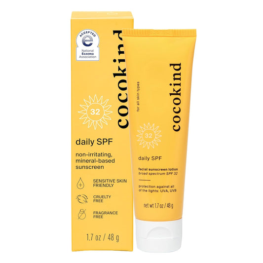 Cocokind Daily SPF, Mineral Face Sunscreen with Zinc Oxide, SPF 32, Reef Safe, Unscented, All Skin Types, Non-Toxic, Cruelty Free, 1.7 fl oz