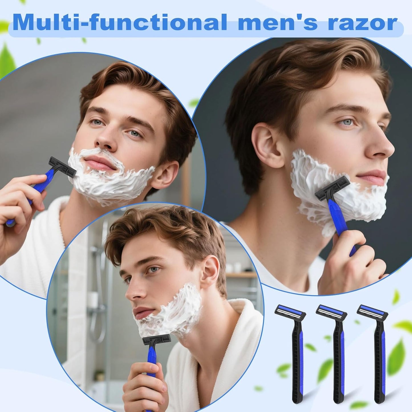 Disposable Twin Blade Razors in Bulk, Individually Wrapped - Clear Safety Cap, For Homeless, Hotel, Airbnb, Travel (pack of 30,blue)