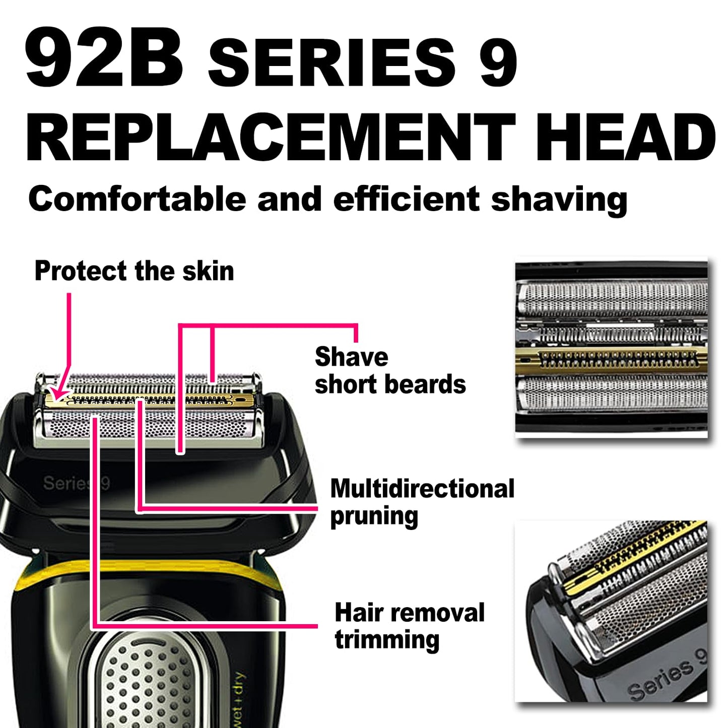 NEW Series 9 92B Braun Electric Shaver Replacement Head for Men Razor Shaving Blades Compatible with 92B Braun Replacement 9290cc 9291cc 9370cc 9293s 9385cc 9390cc 9330s 9296cc (2PACKS)