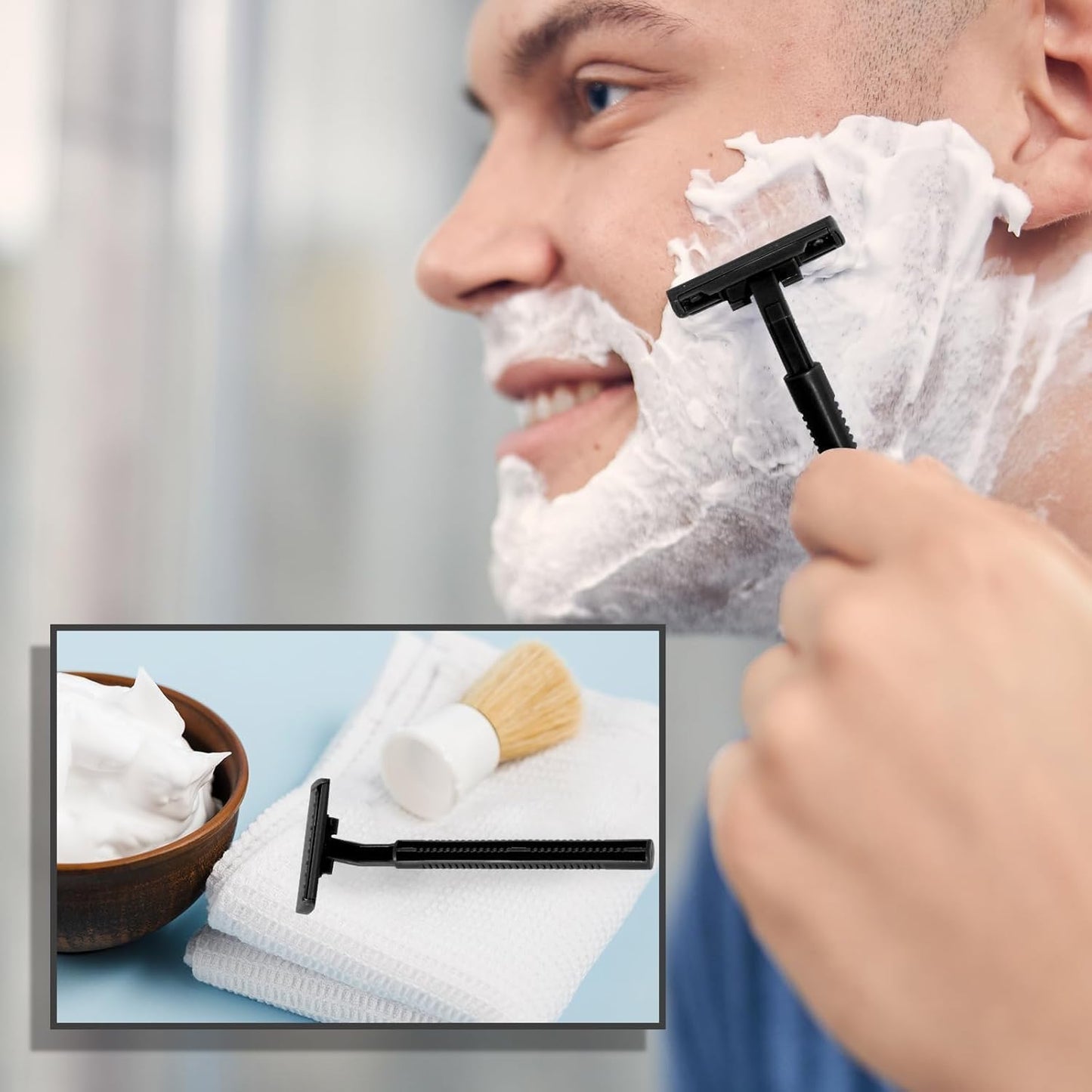 120 Pack Disposable Twin Blade Razors Individually Wrapped, Clear Safety Cap， Multipurpose Portable Shave Razor for Man Woman Bathing Hotel Travel (Black)