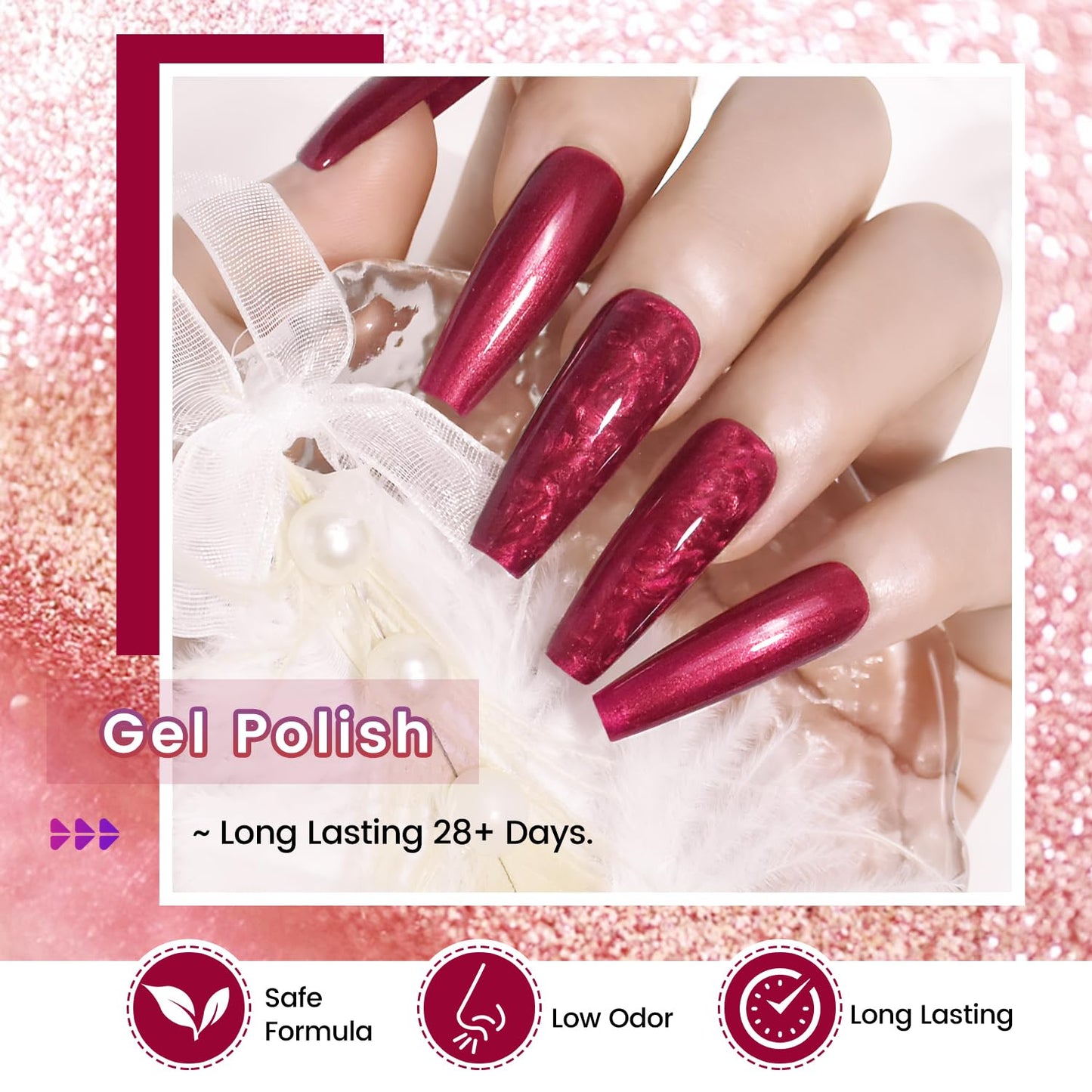 JODSONE 10ml Glitter Gel Nail Polish Set 6Colors Red Glitter Pink White Gel Polish All Seasons Neutral Soak off LED Lamp Manicure Set for Nail Art