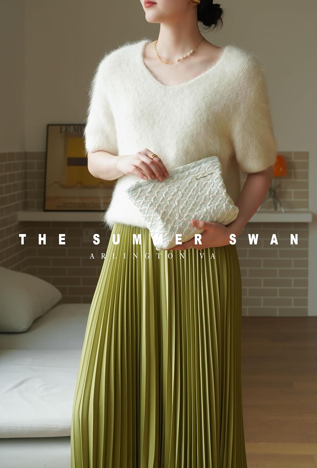 The Summer Swan | Large Floral Mid-day Clutch | Period Kit Hygiene Skincare Bag | Cute Polka Dots Green Makeup Bag