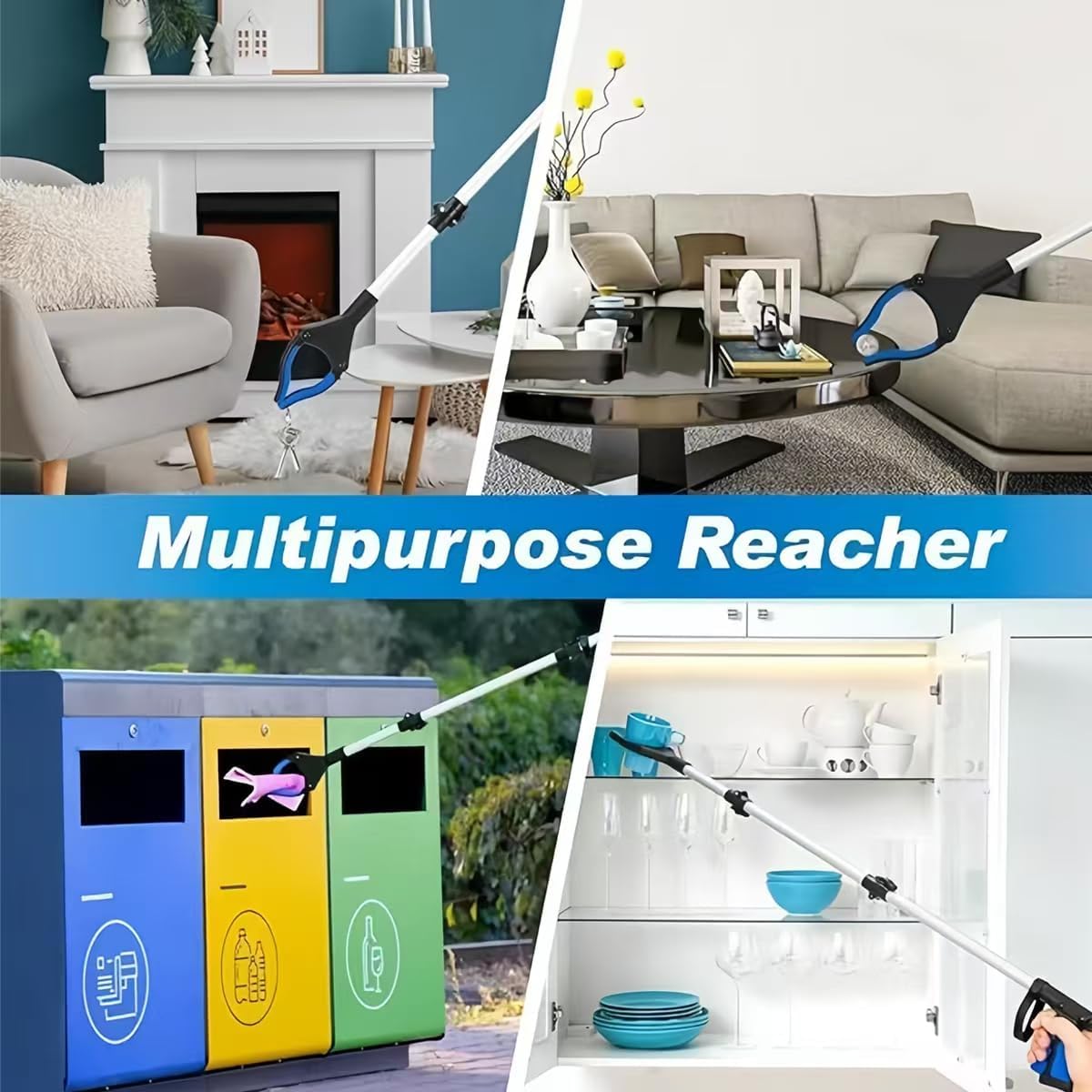 2-Pack Grabber Reacher Tool, 43 Inch Extra Long Steel Foldable Pick Up Stick with Strong Grip Magnetic,Trash Claw Grabber Tool, Hand Grabber for Reaching, Arm Extension (Blue)