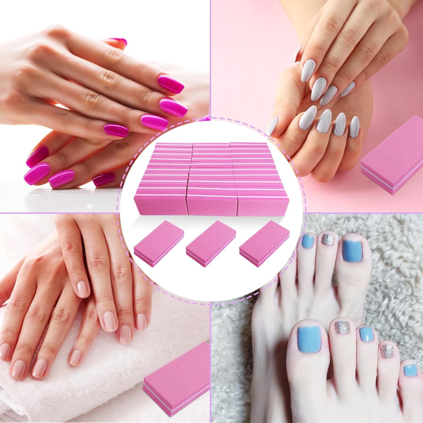 Pink Professional Nail Buffer Set - 30 Pcs, Acrylic & Natural Nails, 100/180 Grit Buffer Blocks