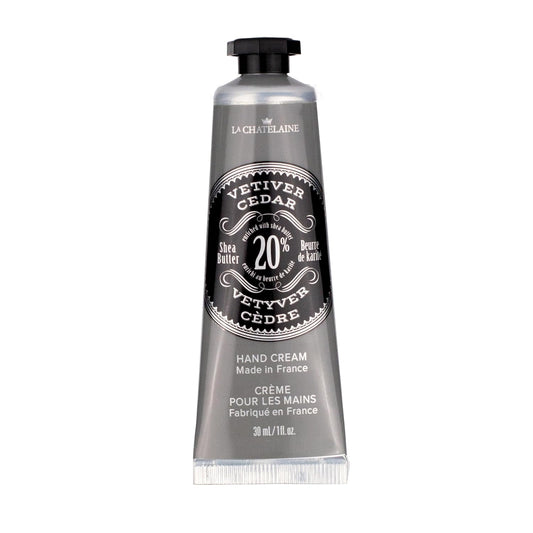 La Chatelaine 20% Shea Butter Hand Cream Travel Size, Men, Unisex, Organic Argan Oil, Moisturizing, Nourishing, Extra-Rich Hand Lotion, Made in France, Paraben Free, 1 oz / 30ml (Vetiver Cedar)