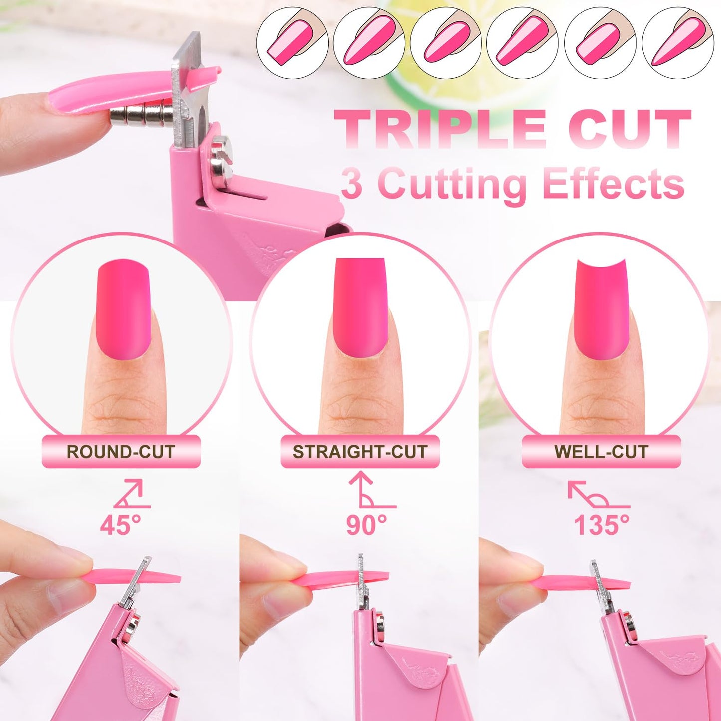 Light Pink Metal Premium Nail Clippers with Magnets Sizers for Acrylic Nails, False Nail Cutters for Nail Tips Fake Nail Trimmer Manicure Pedicure Sharp Clip Nail Tool Supplies For Salon Beauty