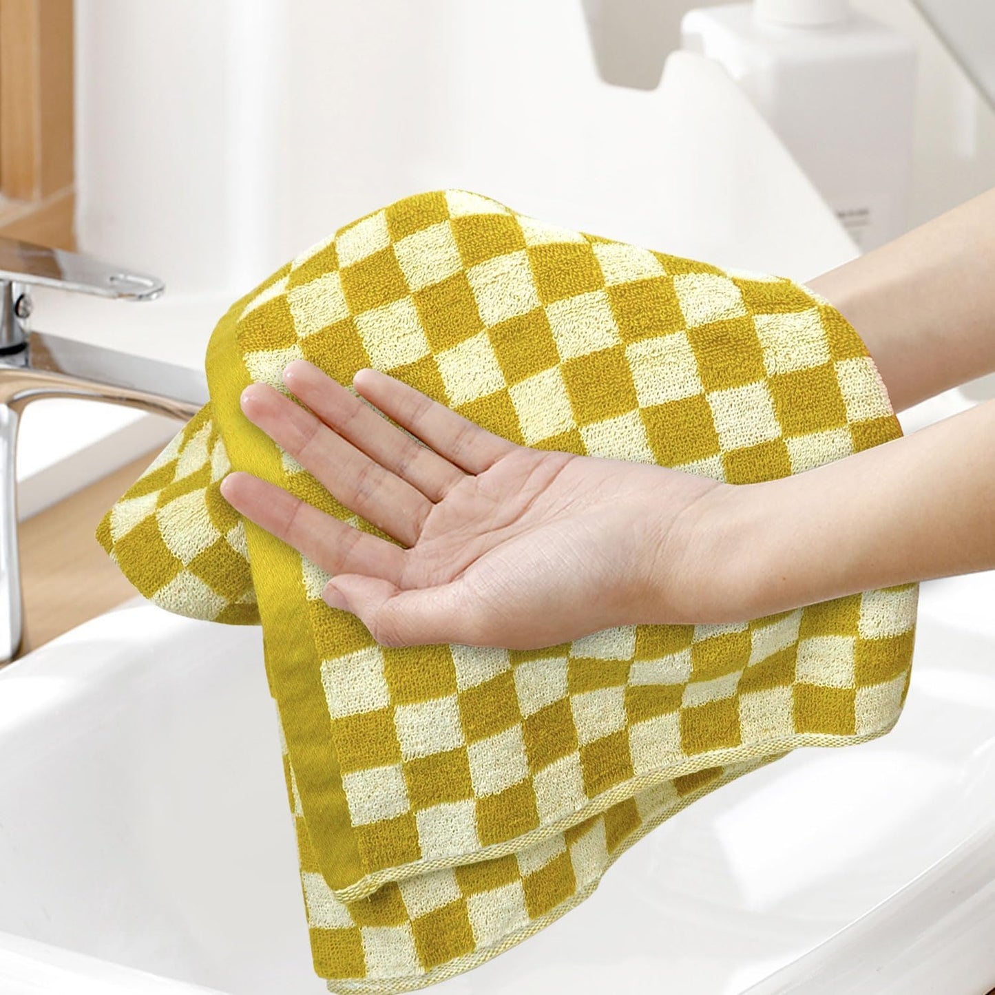 Jacquotha 4 Pcs Hand Towels for Bathroom Checkered, Cotton Soft Absorbent Cute Checkered Bathroom Towel, Fall Decor, 13 x 29 Inches