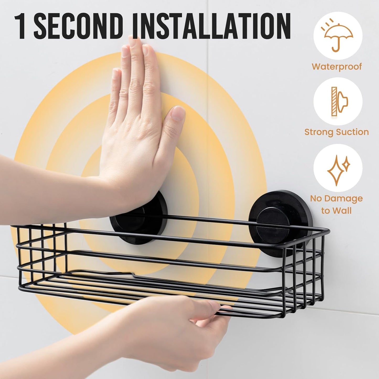 LEVERLOC Shower Caddy Suction Cup, 3 Pack Heavy Duty Bathroom Organizer for Inside Shower with Hooks & Soap Holder, Removable Bathroom Organizer, Rustproof Black Holder Storage