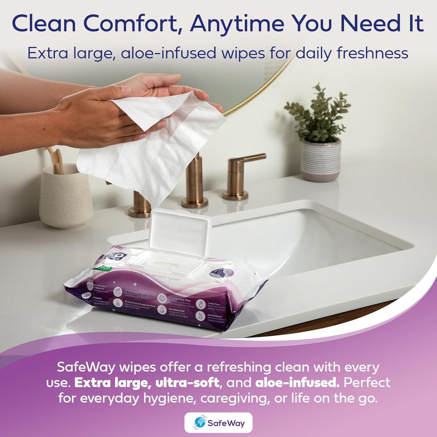 SAFEWAY Adult Wipes Disposable — Multi-Purpose Wipes, Alcohol-Free, Preferred by Caregivers for Seniors & Incontinence Solution, Aloe-Infused, Gentle for Delicate Skin — Extra Large, 24 Pack 1200 pcs.