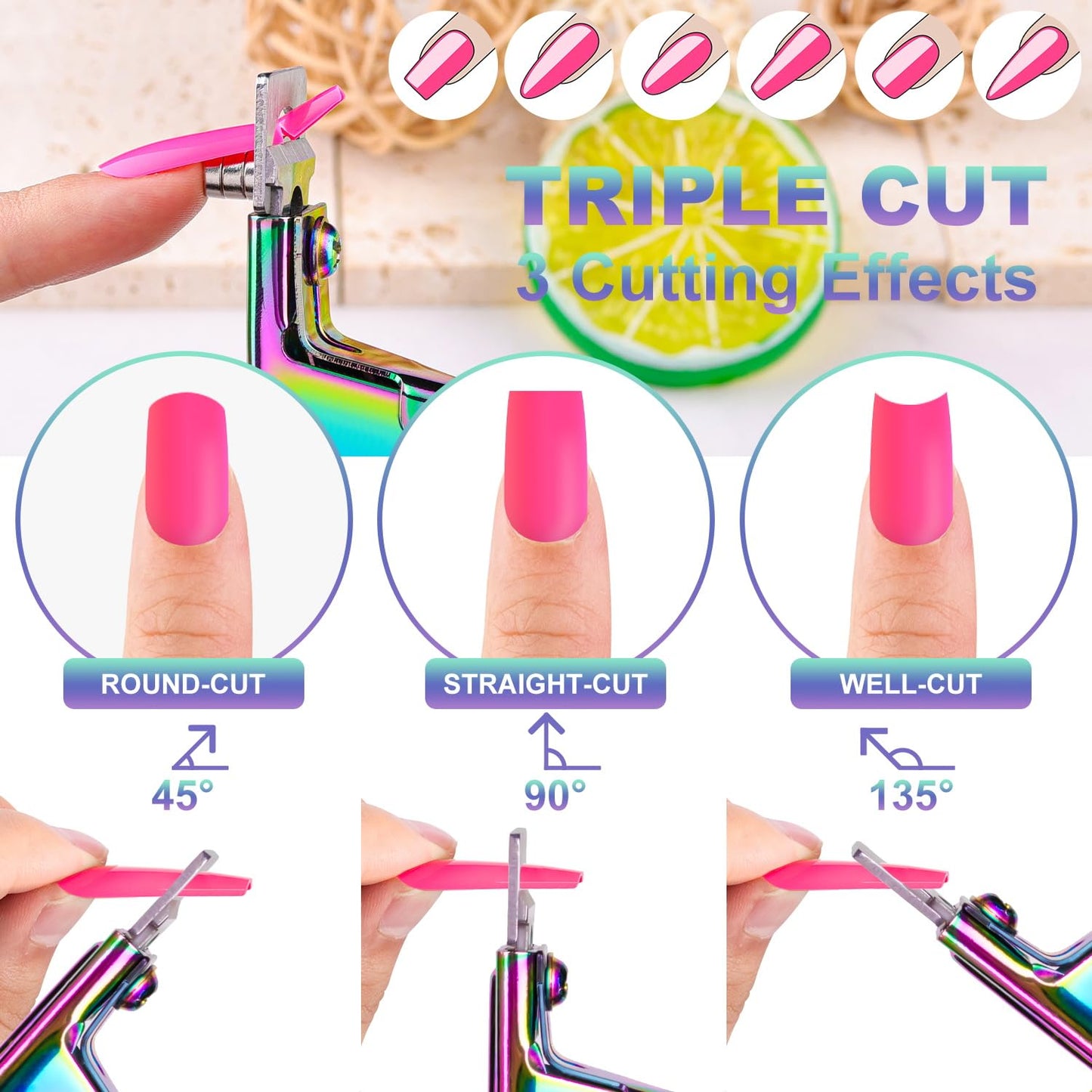 Chameleon Premium Adjustable Nail Clippers with Magnets Sizers for Acrylic Nails, Stainless Steel Nail Cutter Trimmer for Artificial Fake False Tips Manicure Sharp Blade Clip Tool for Salon Beauty