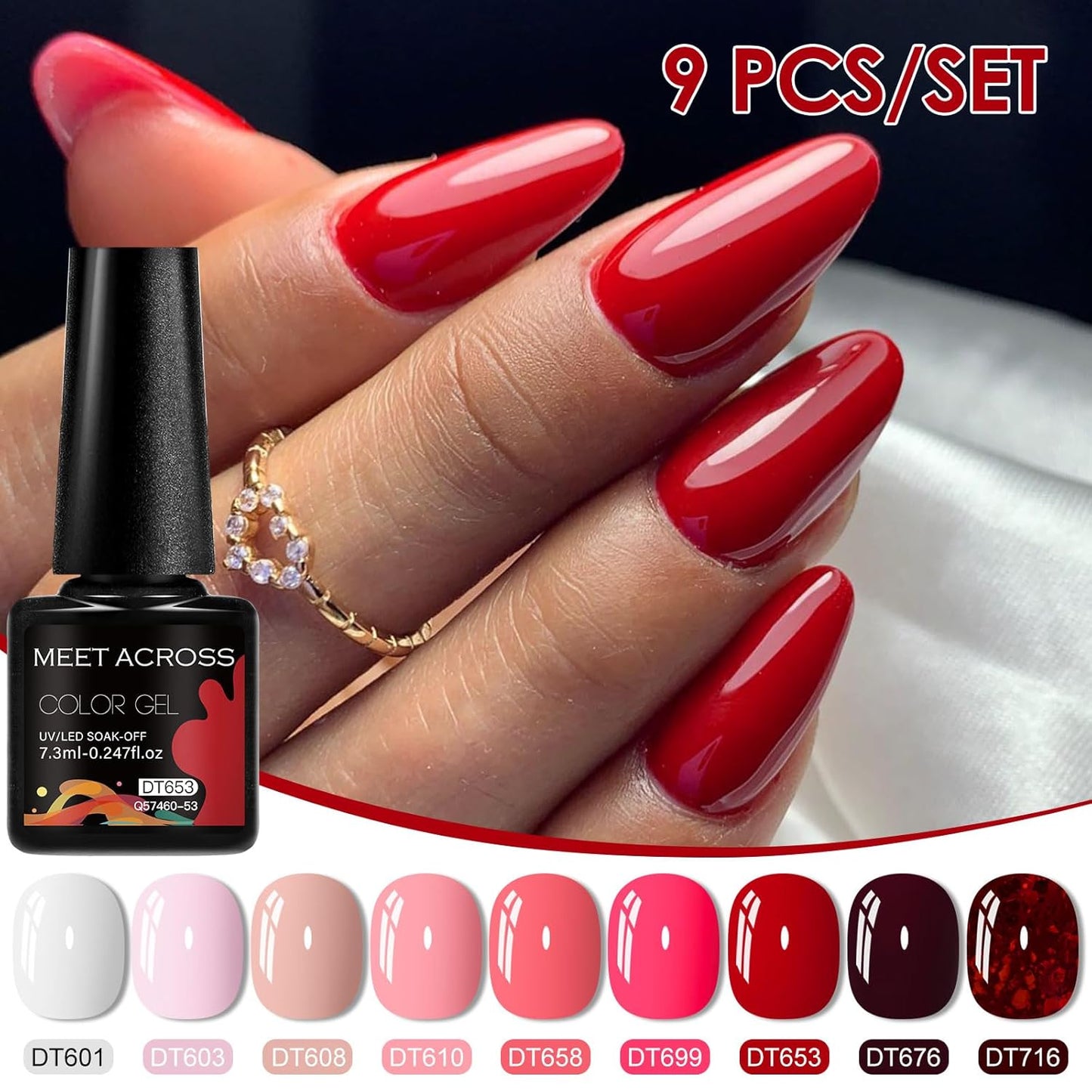 MEET ACROSS 9 Colors Gel Nail Polish + 3PCS Function Gel Nail Polish Kit,Fashion Nail Art Set Design Gifts for Women Manicure Salon (SET19, 12pcs)