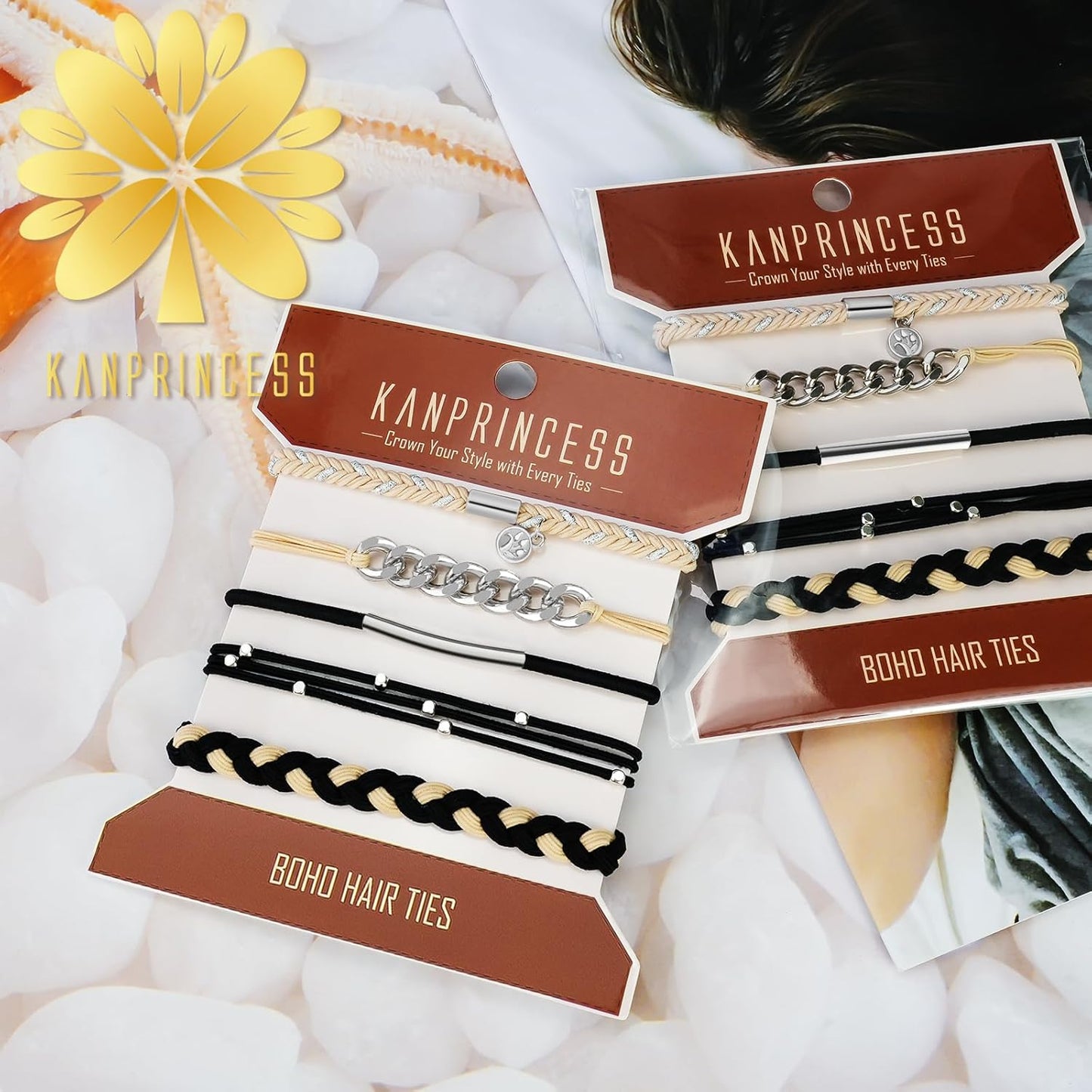 Hair Tie Bracelet, 5 Pcs Boho Hair Ties For Girls and Women, Elastic Hair Ties, Hair Bands For Ponytails, Ponytail Holder For Daily Life, Sport, Cooking, Working (Set 11)