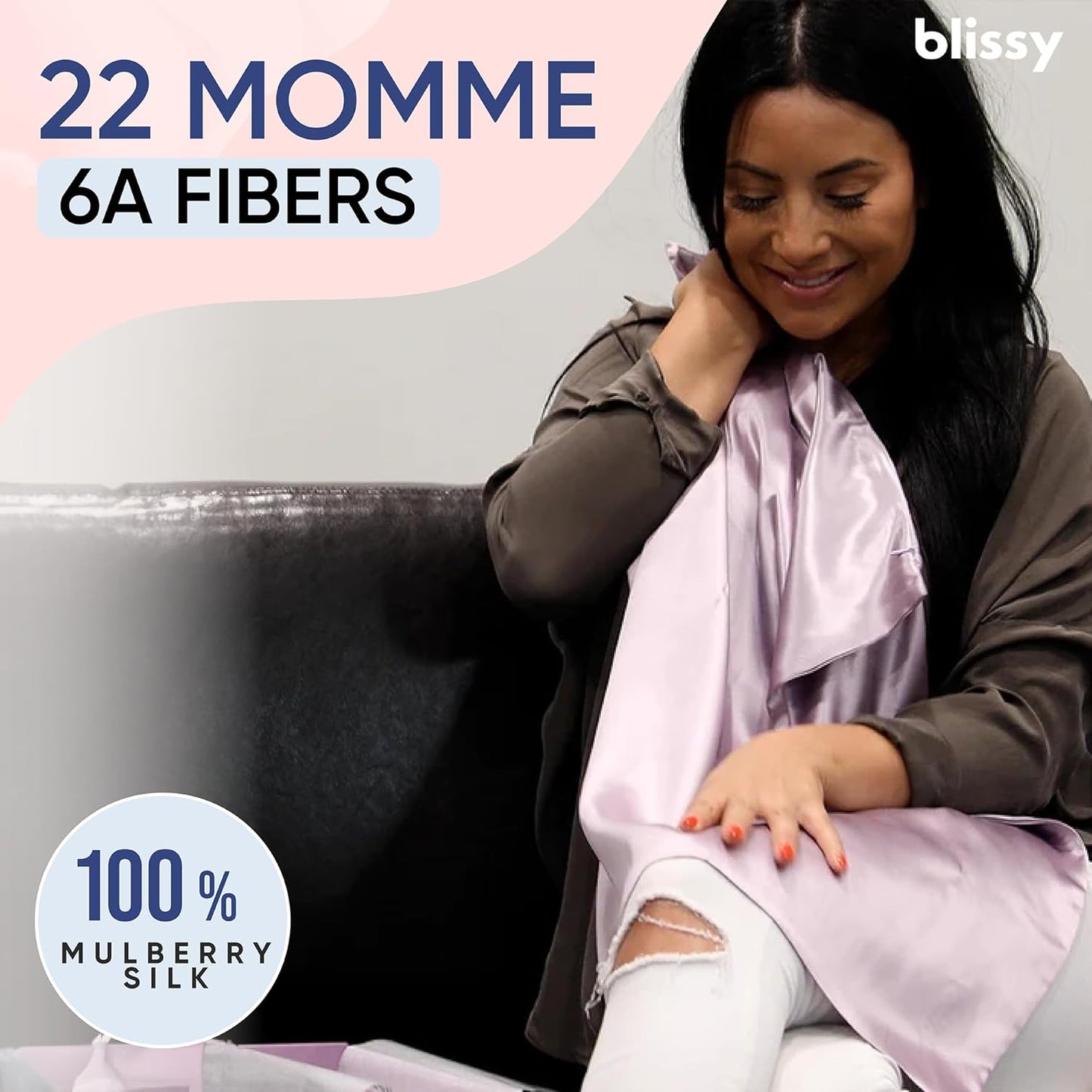 Blissy Silk Pillowcase - 100% Pure Mulberry Silk - 22 Momme 6A High-Grade Fibers - Silk Pillow Cover for Hair & Skin - Regular, Queen & King (Lavender, Queen)