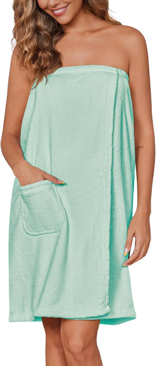 Ekouaer Women's Plush Towel Wrap Soft Lightweight Shower Wrap Absorbent Spa Body Wrap Bath Robe with Velcro S-L