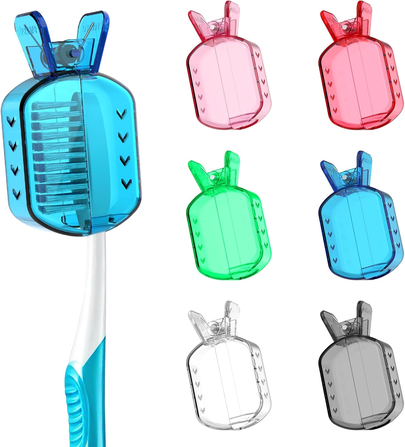 Toothbrush Covers Caps, Clip-On Toothbrush Protector for Household Travel, Brush Head Pod Case Fits Most Manual and Electric Toothbrushes, 6 Count