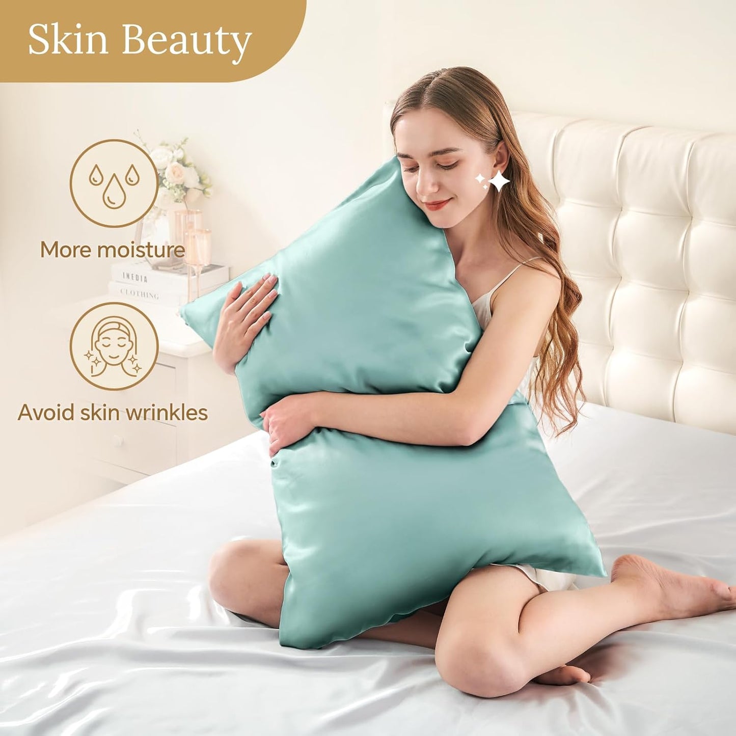 INFIIXSO Mulberry Silk Pillowcase for Hair and Skin, Silk Pillow Cases Standard Size with Hidden Zipper 20x26 Inches, Ultra Smooth and Soft Cooling Pillow Cases for Hot Sleepers(ICY Morn, 1 Pack)