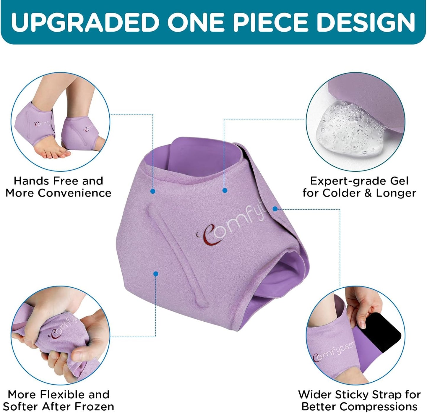 Comfytemp Ankle Ice Pack Wrap for Swelling, Plantar Fasciitis, Foot Pain Relief, Gel Packs for Injury Reusable, Hot Cold Compress for Achilles Tendonitis, Heel Spur, Sprain, Swelling, 2 Packs (Purple)