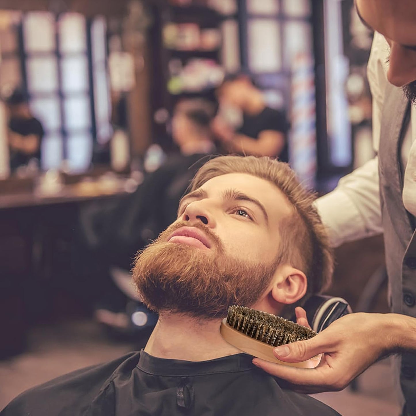 Boar Bristle Hair Beard Brush for Men - Small Soft Beard Brush, Pocket Travel Men's Wooden Mustache Brush