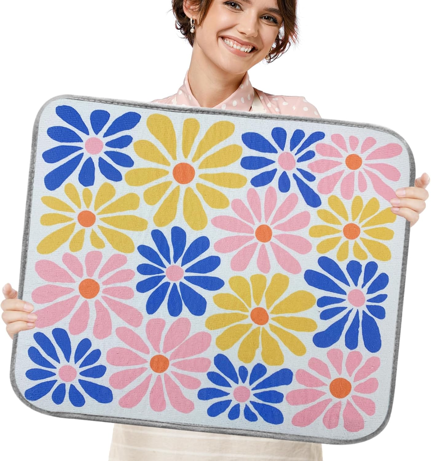 SHIYUE Dish Drying Mat for Kitchen Counter Super Absorbent Spring Kitchen Decor Microfiber Drying Matainers Rack Fast Pad Dish Drainer Mats(Color Flower,18''x24'')