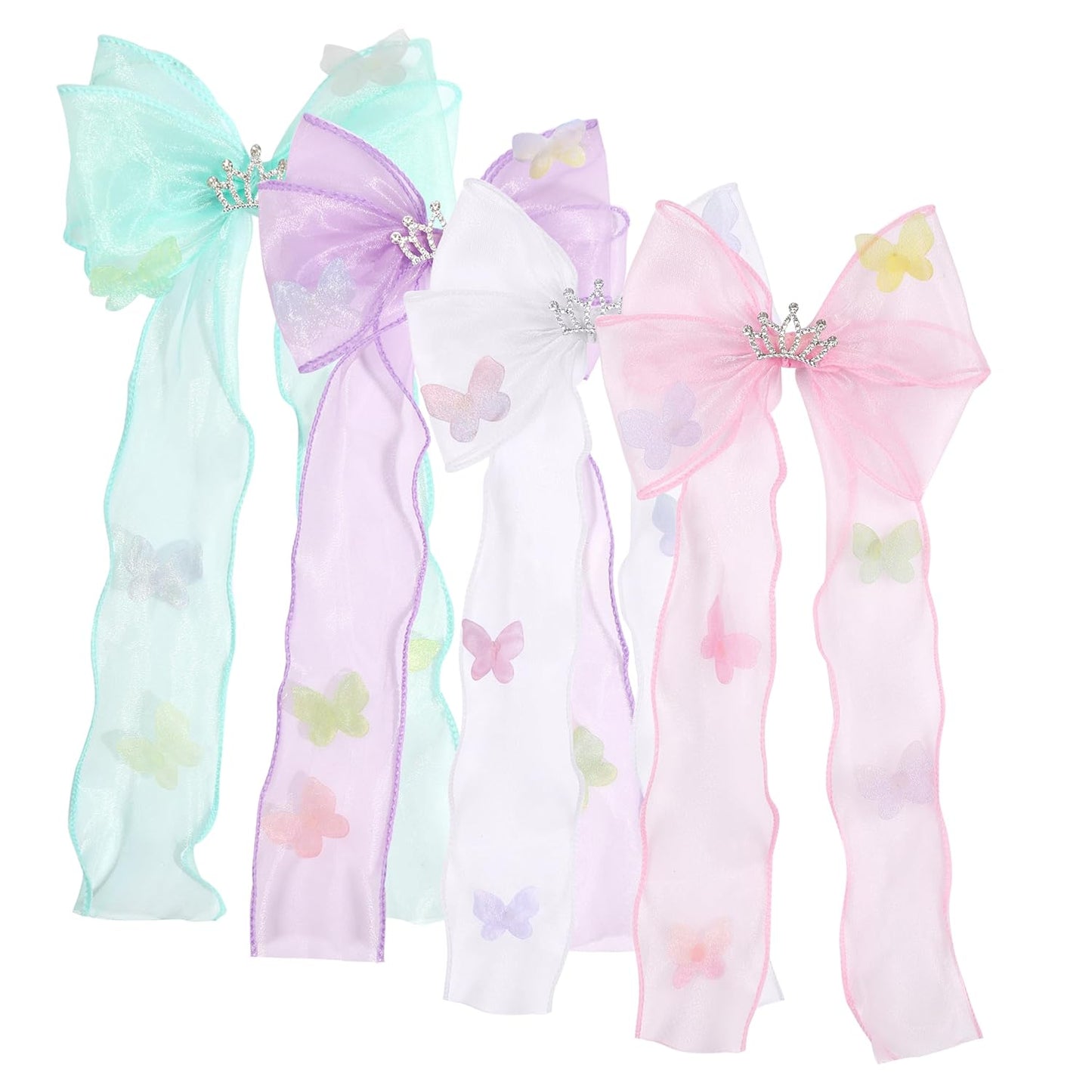 Elegant Hair Bow Set Sweet Styles with Crystal and Pearl Accents Fashion Hair Clips for Girls (Green/Lavender/White/Pink)