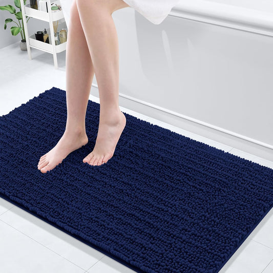Arotive Luxury Chenille Bathroom Rug Mat, Extra Soft Thick Absorbent Shaggy Bath Rugs, Non-Slip Machine Wash Dry, Plush Bath Mats for Bathroom, Shower and Tub, 54x24, Navy