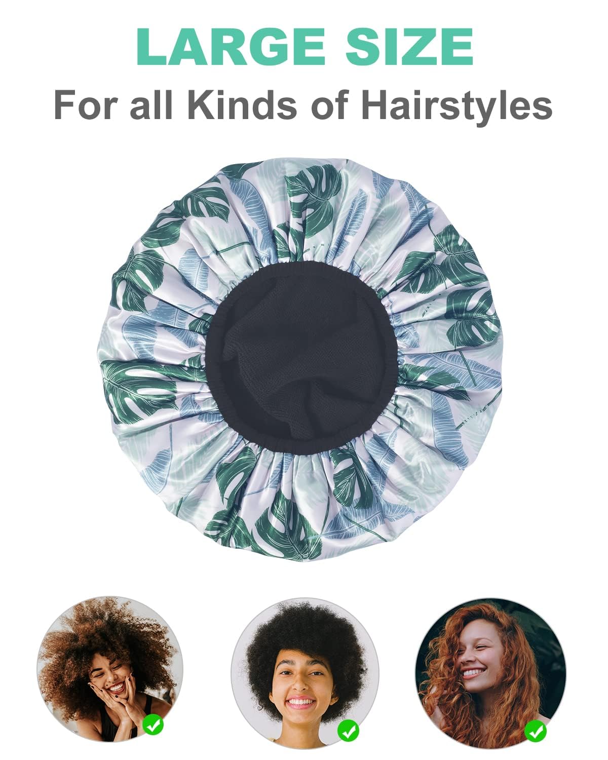 Shower Caps, Triple Layer Waterproof Large Shower Cap for Women, Reusable Shower Caps for Long Thick Hair lined shower cap