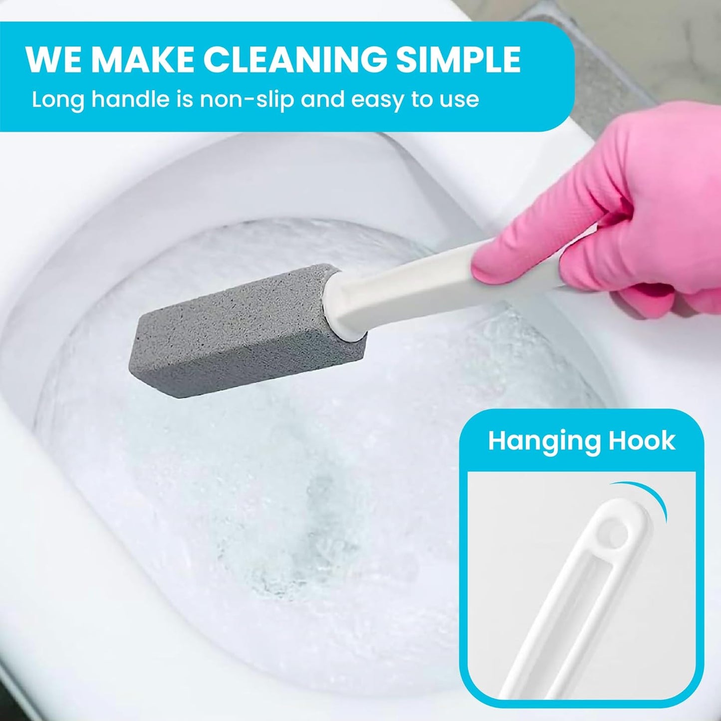 Pumice Stone Toilet Bowl Cleaner | Toilet Pumice Stone with Extra Long Handle | Scouring Stick for Toilet Cleaning, Stain Removal on Toilets, Grills, Tiles, Grout & Pools | 2 Pack