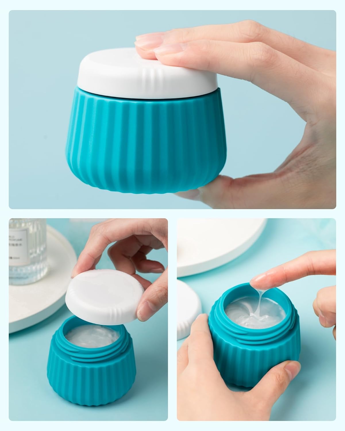 Travel Containers for Toiletries 4 Pack, TSA Approved Travel Size Toiletries, Travel Size Containers, With Clear Bag Leak Proof Silicone Jars, Travel Essentials Creams Jars Carrying Small Items