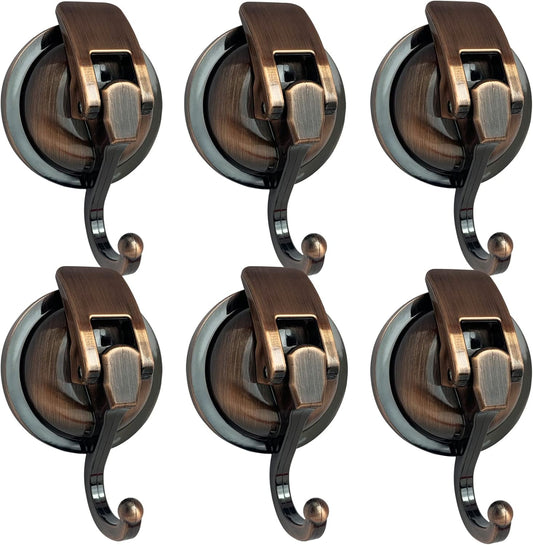 Heavy Duty Vacuum Suction Shower Hooks - Glass Suction Cup Hooks, for Bathroom Robe or Garland Decoration (Antique Brass, 6 Pack)