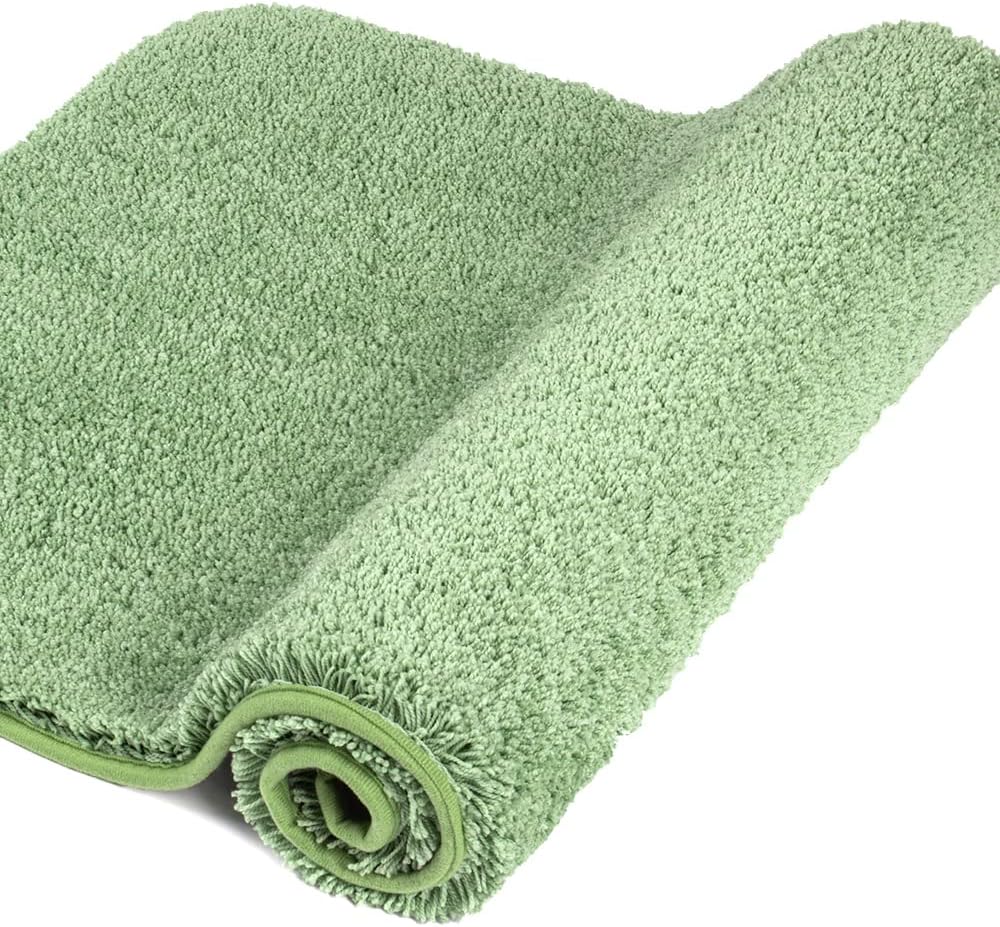 Walensee Non Slip Bath Mat (16 x 24, Sage Green) Soft Microfiber Shaggy Bath Mat Water Absorbent Machine Washable Thick Plush Shower Rug